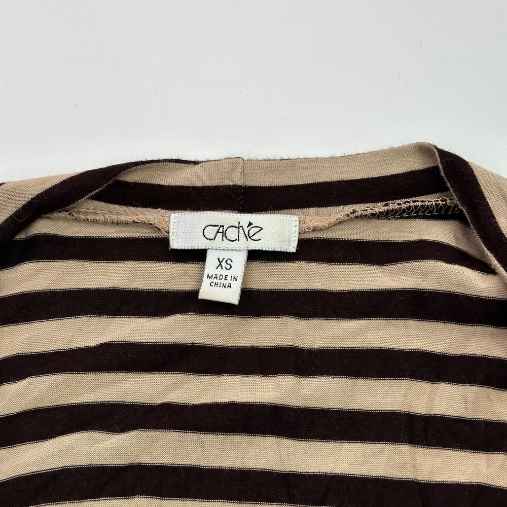 Y2K Cache XS Top Brown Beige Striped Sleeveless Cowl Neck Knit Tank Blouse - Picture 3 of 6